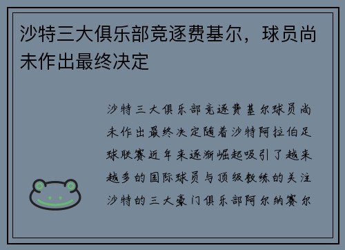 沙特三大俱乐部竞逐费基尔，球员尚未作出最终决定