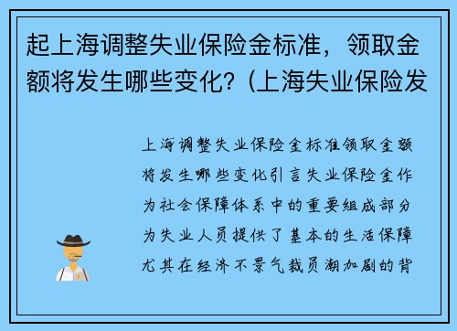 起上海调整失业保险金标准，领取金额将发生哪些变化？(上海失业保险发放标准)