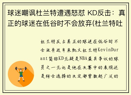 球迷嘲讽杜兰特遭遇怒怼 KD反击：真正的球迷在低谷时不会放弃(杜兰特吐槽)