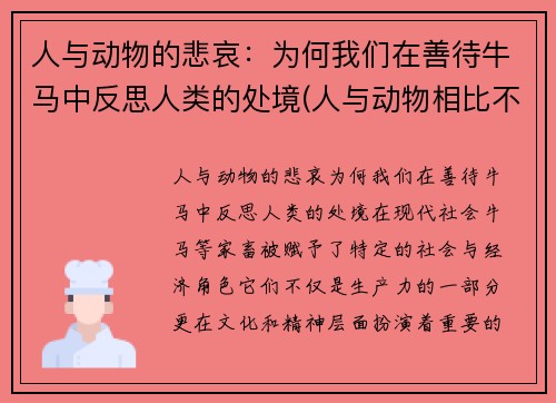 人与动物的悲哀：为何我们在善待牛马中反思人类的处境(人与动物相比不过是一架更精致更加复杂的机器)