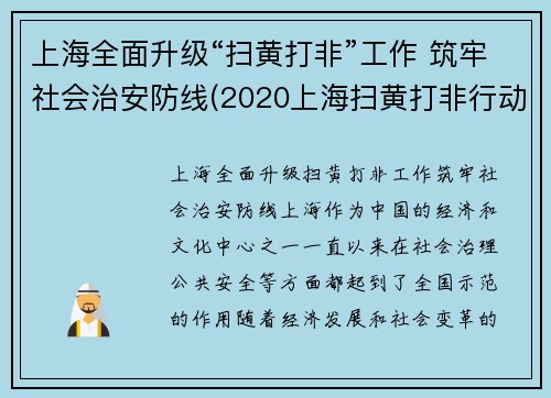 上海全面升级“扫黄打非”工作 筑牢社会治安防线(2020上海扫黄打非行动)