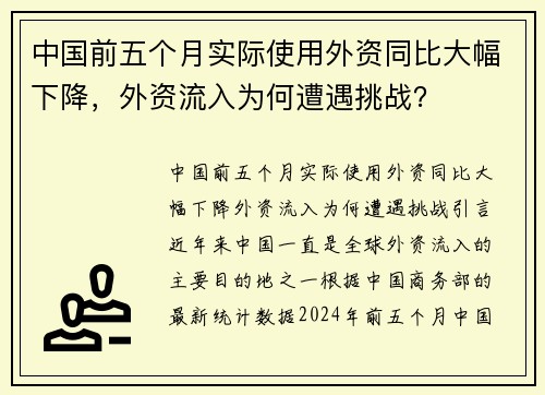 中国前五个月实际使用外资同比大幅下降，外资流入为何遭遇挑战？