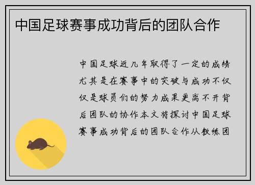 中国足球赛事成功背后的团队合作