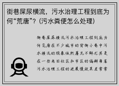 街巷屎尿横流，污水治理工程到底为何“荒唐”？(污水粪便怎么处理)